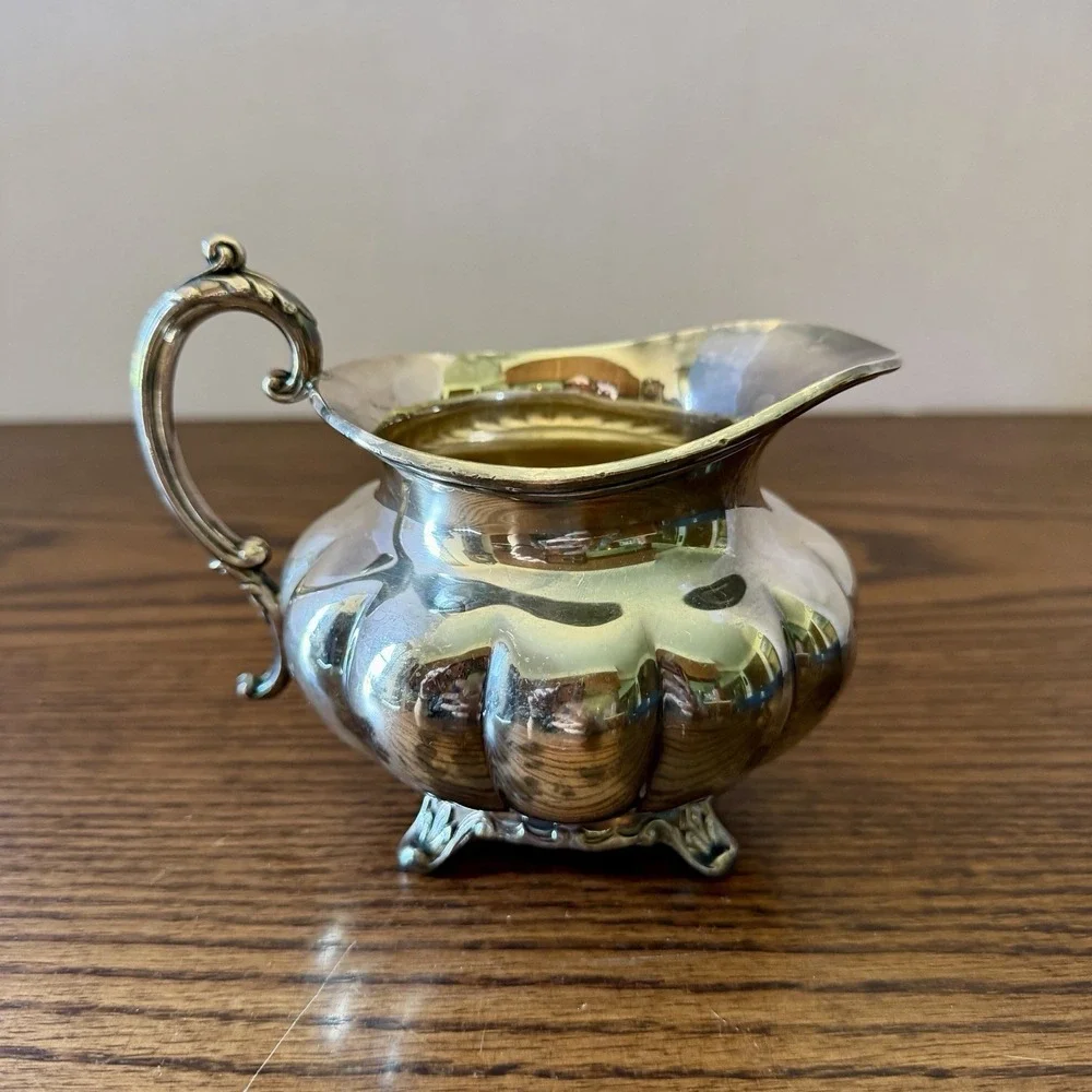 Vintage Community Plate Old English Melon Pattern Creamer, Sugar Bowl With Lid